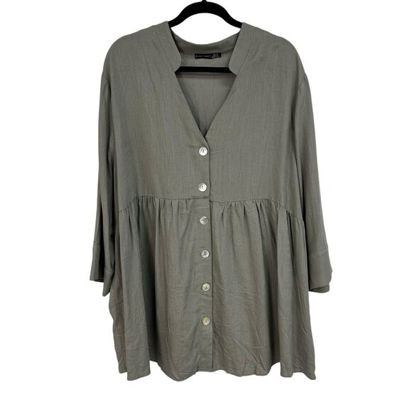 NWT Black Tape Garden Leaf Button Front V Neck 3/4 Sleeve Tunic Top Womens 2X - Picture 2 of 8